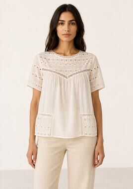 Zara TRF Collection White Eyelet Embroidered Pocket Blouse XS